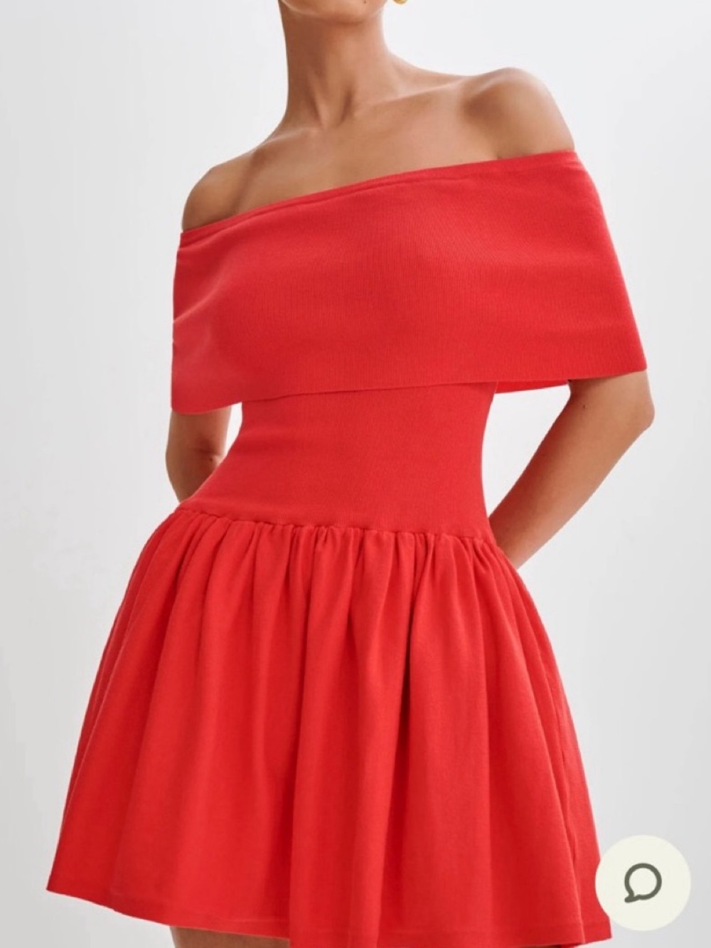 MESHKI - LYDIA Off Shoulder Knit Mini Dress - Red (M)